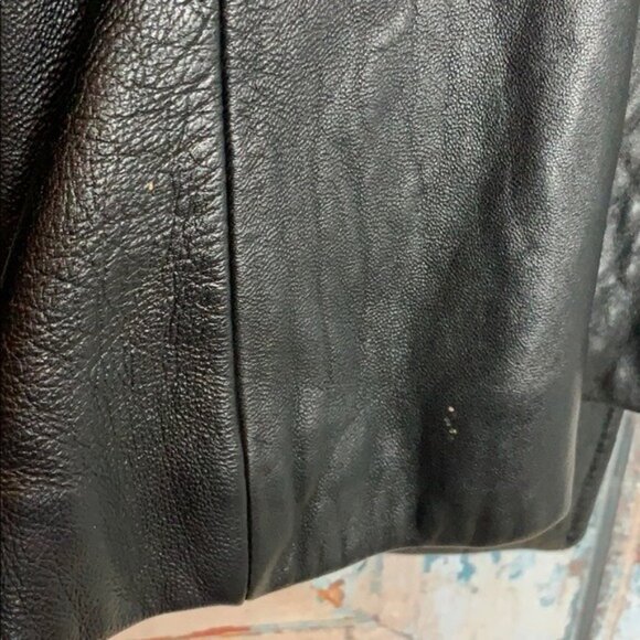 Fourteen Zero Womens Genuine Leather Black Fitted Jacket M Button Front - Picture 8 of 9